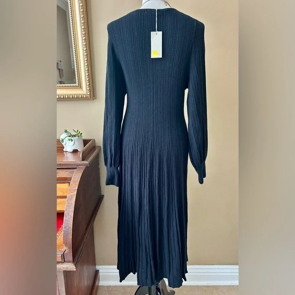 Boden Twist Front Knitted Midi Dress Black Cable Knit Long Sleeve Size 16 18 NWT